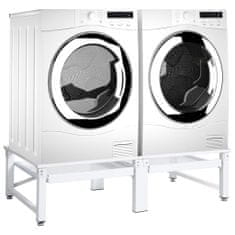 Vidaxl Podstavek za pralni in sušilni stroj z izvlečnima policama bel