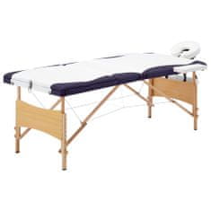 Vidaxl Zložljiva masažna miza 3-conska les bela in vijolična