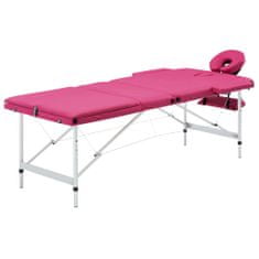 shumee Zložljiva masažna miza 3-conska aluminij roza