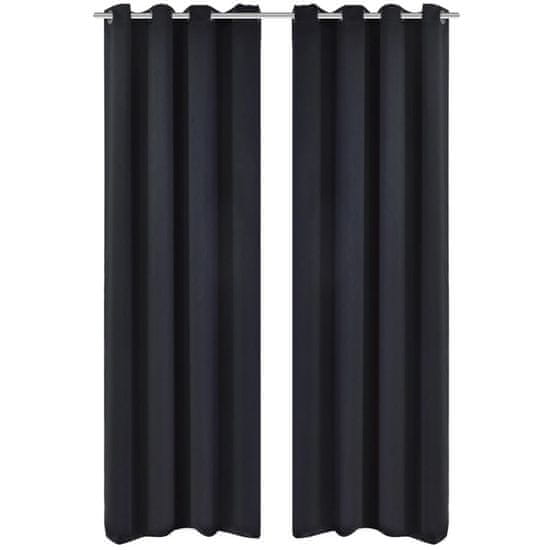 Greatstore 2 kosa črnih zaves z obročki 135 x 245 cm
