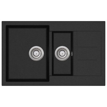 Vidaxl Dvojno kuhinjsko pomivalno korito iz granita črno