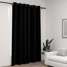 Vidaxl Zatemnitvena zavesa z obročki videz platna črna 290x245 cm
