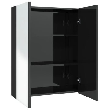 Vidaxl Kopalniška omarica z ogledalom 60x15x75 cm MDF sijoče črna