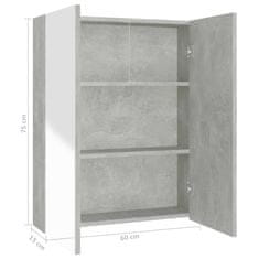 Vidaxl Kopalniška omarica z ogledalom 60x15x75 cm MDF betonsko siva