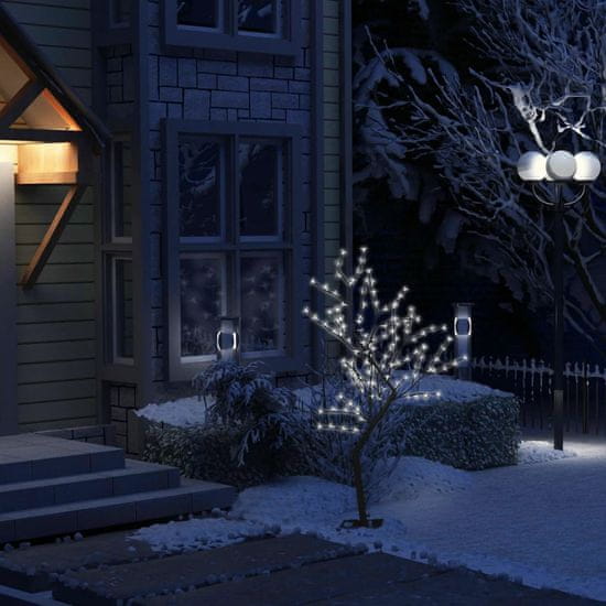 Vidaxl Božično drevesce s 128 LED lučkami beli češnjevi cvetovi 120 cm