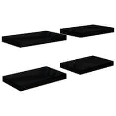 Vidaxl Stenske police 4 kosi visok sijaj črne 40x23x3,8 cm MDF