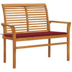 Vidaxl Vrtna klop z vinsko rdečo blazino 112 cm trdna tikovina