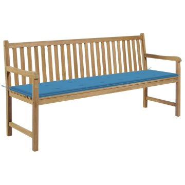 Vidaxl Vrtna klop z modro blazino 175 cm trdna tikovina