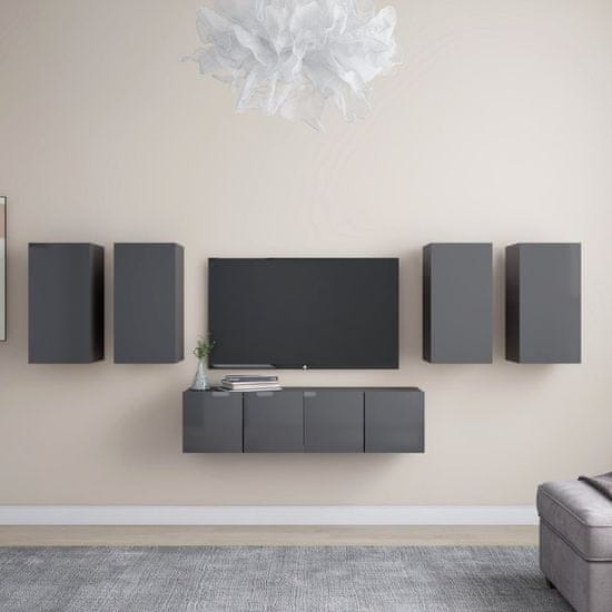 Greatstore Komplet TV omaric 6-delni visok sijaj siva iverna plošča