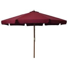 Greatstore Zunanji senčnik z lesenim drogom 330 cm bordo