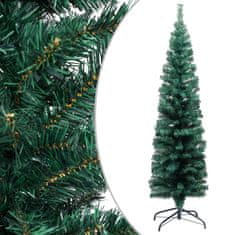 Vidaxl Ozka umetna novoletna jelka s stojalom zelena 120 cm PVC