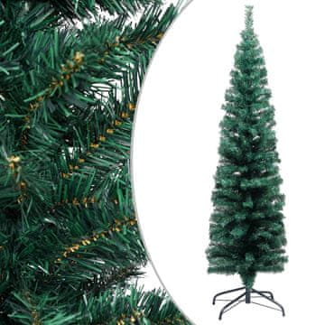 Vidaxl Ozka umetna novoletna jelka s stojalom zelena 120 cm PVC