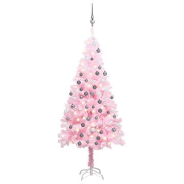Vidaxl Umetna osvetljena novoletna jelka z bunkicami roza 180 cm PVC