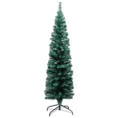 Vidaxl Ozka umetna novoletna jelka s stojalom zelena 120 cm PVC