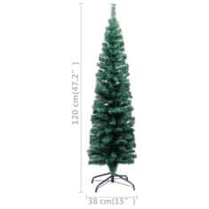 Vidaxl Ozka umetna novoletna jelka s stojalom zelena 120 cm PVC