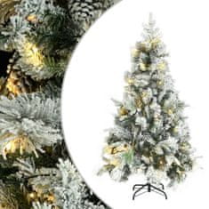 Vidaxl Osvetljena novoletna jelka s snegom in storži 195 cm PVC in PE