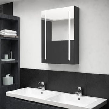 shumee vidaXL Kopalniška omarica z ogledalom in LED lučjo, sijajno črna, 50x13x70 cm