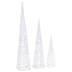 Vidaxl Set akrilnih okrasnih LED stožcev toplo beli 60/90/120 cm