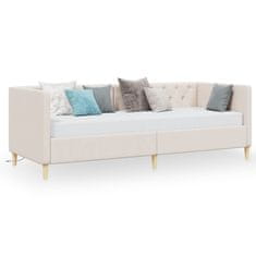 Vidaxl Dnevna postelja USB z vzmetnico krem blago 90x200 cm