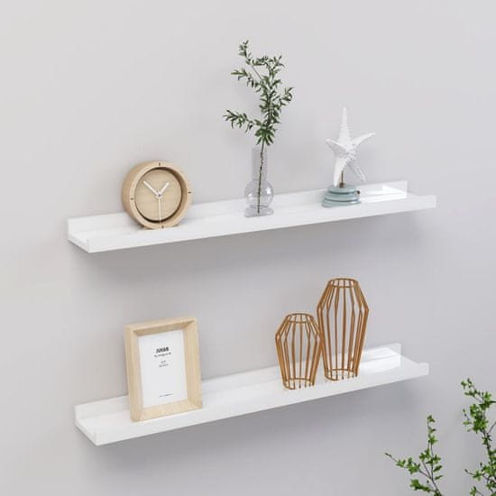 Vidaxl Stenska polica 2 kosa visok sijaj bela 60x9x3 cm