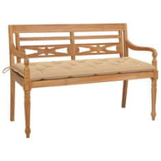 Vidaxl Klop Batavia z bež blazino 150 cm trdna tikovina