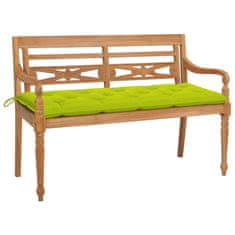 Vidaxl Klop Batavia s svetlo zeleno blazino 150 cm trdna tikovina