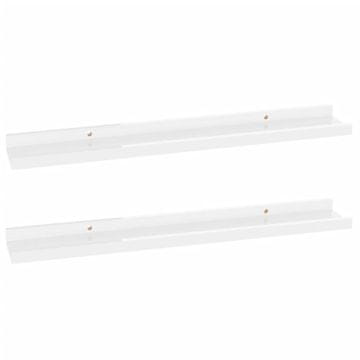 Vidaxl Stenska polica 2 kosa visok sijaj bela 60x9x3 cm