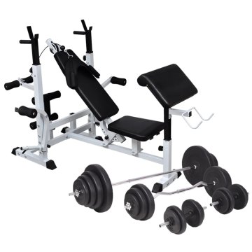 Vidaxl Vadbena klop s kompletom uteži in stojalom 120 kg