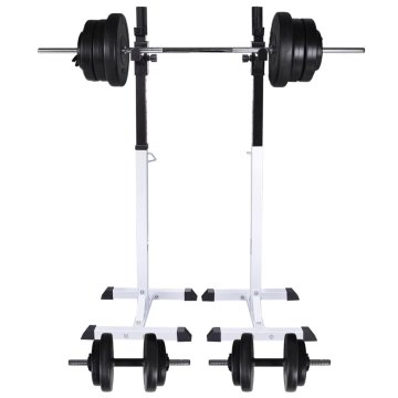 Vidaxl Stojalo za uteži s kompletom uteži in palic 60,5 kg
