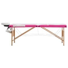 shumee Zložljiva masažna miza 3-conska les bela in roza