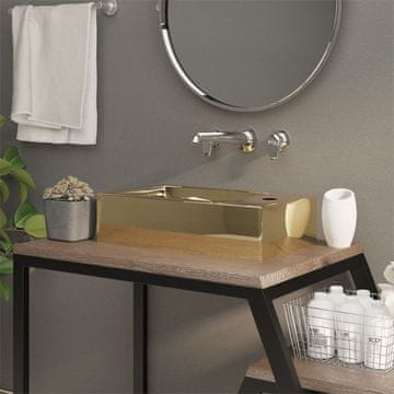 Vidaxl Umivalnik z odprtino za odtekanje 49x25x15 cm keramičen zlat