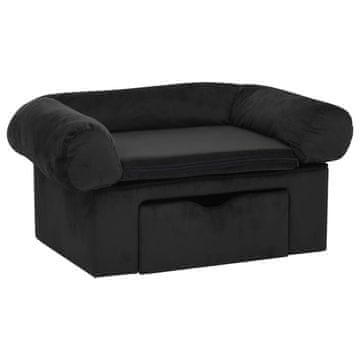 Vidaxl Pasji kavč s predalom črn 75x50x38 cm pliš