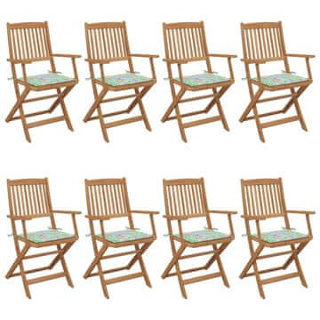 shumee Zložljivi vrtni stoli 8 kosov z blazinami trden akacijev les
