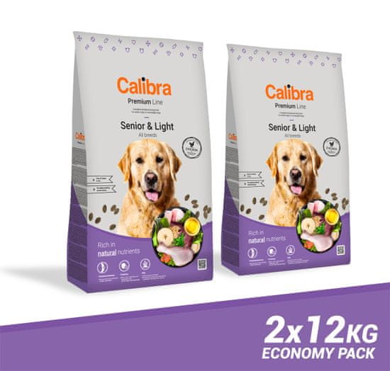Calibra Premium Line Senior in Light hrana za starejše ali prekomerne težke odrasle pse, 2 x 12 kg
