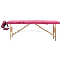 Vidaxl Zložljiva masažna miza 4-conska les roza