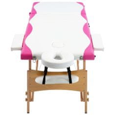 Greatstore Zložljiva masažna miza 3-conska les bela in roza