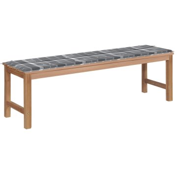 Vidaxl Vrtna klop s sivo karo blazino 150 cm trdna tikovina