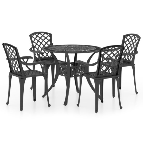 shumee Bistro garnitura 5-delna liti aluminij črna