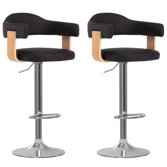 Greatstore Barski stolčki 2 kosa črn ukrivljen les in umetno usnje