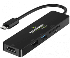 Tecnoware USB-C hub, 5 v 1, HDMI, čitalnik kartic (FHUB17693)