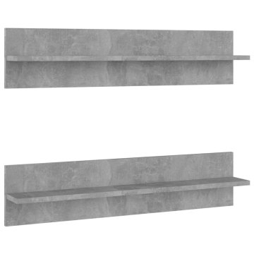 Vidaxl Stenska polica 2 kosa betonsko siva 80x11,5x18 cm iverna plošča