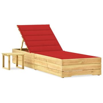 Vidaxl Vrtni ležalnik z mizico in blazino impregnirana borovina