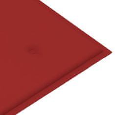 Vidaxl Vrtna klop z rdečo blazino 120 cm trdna tikovina
