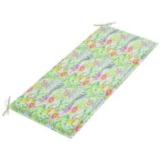 Vidaxl Klop Batavia z blazino z vzorcem listja 120 cm trdna tikovina
