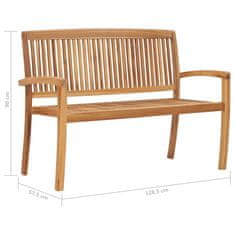 Vidaxl Zložljiva vrtna klop z blazino 128,5 cm trdna tikovina