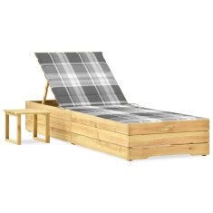 Vidaxl Vrtni ležalnik z mizico in blazino impregnirana borovina