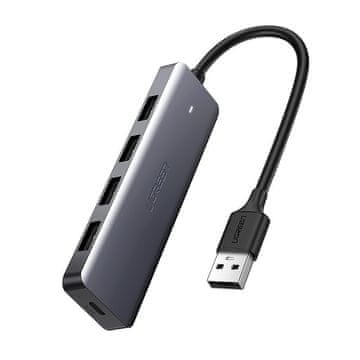 Ugreen Razdelilnik USB priključkov HUB - 4x USB 3.2 z micro USB napajalnim priključkom sive barve