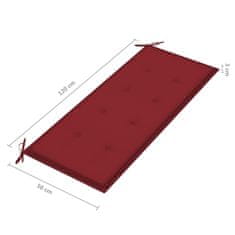 Vidaxl Vrtna klop z vinsko rdečo blazino 120 cm trdna tikovina