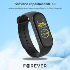Forever FitBand SB-50 pametna zapestnica, Bluetooth 5.0, aplikacija, vodoodporna IP65, črna