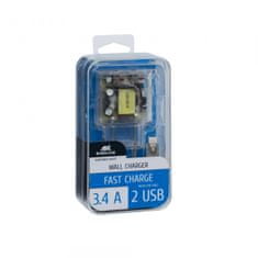 RivaCase VA4123 TD1 hišni polnilec, 3,4A, 2x USB, Micro USB podatkovno polnilni kabel, prozoren